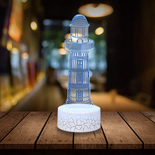 Uonlytech Led Table Lamp Led Desk Lamp Cartoon Night Light Usb Study Table Light 3D Lighthouse Table Lamps For Dorm Study Office Bedroom (Without Battery) Led Night Light #TOP7
