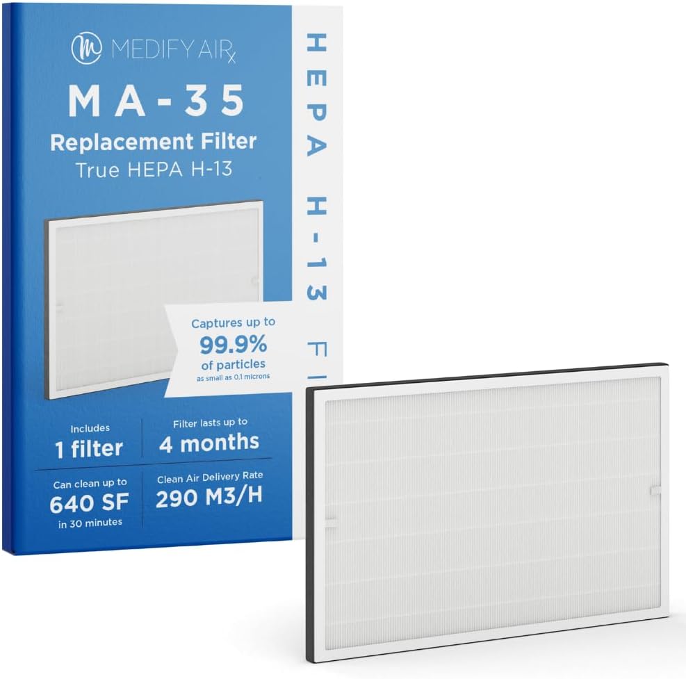 Medify MA-35 Genuine Replacement Filter for White & Silver MA-35 Purifiers | Smoke, Dust, Odors, Pet Dander | 3 in 1 with Pre-filter, HEPA H13 and Activated Carbon | Removal to 0.1 Microns | 1-Pack