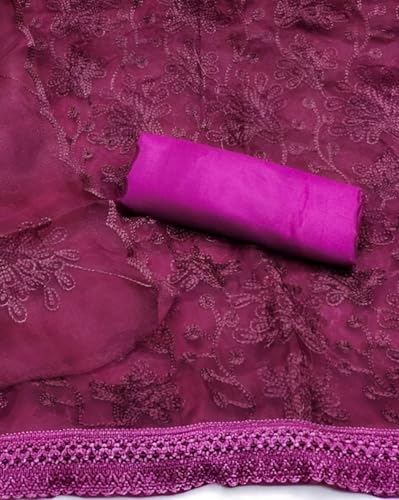 Image of StyleScope Women's Organza Embroidered Unstitched Salwar Suit Dress Material With Embroidery Work Dupatta (DM Plannttt Free Size)