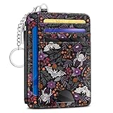Kelvoris Goth Bat Spider Credit Card Holder Small Wallet Women, Gothic Slim RFID Blocking Wallet Woman Keychain with Zipper Coin Pocket, Front Pocket Thin Travel Card Case with ID Window Ladies Gifts