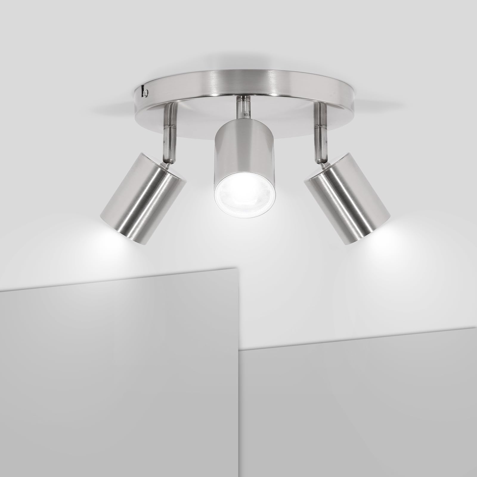 Ketom Faretti da Soffitto Orientabili - GU10 Faretti LED da Soffitto Nickel Matte - Moderna Plafoniera LED Faretti 3 Luce Rotonda - Faretto da Parete Interno - Senza Lampadina