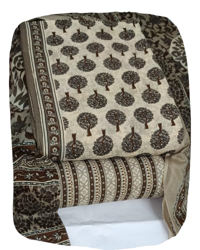 Image of DRAVINAM Trends Women's Premium Cambric Cotton Jaipuri Printed Unstitched Salwar Suit Dress Material with Mulmul Cotton Dupatta