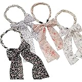 Likeggoad 4 diademas de perlas, patrón floral, anudadas, anchas, con nudo cruzado, con lazo grande, diadema con estampado floral, para mujeres y niñas (color al azar)