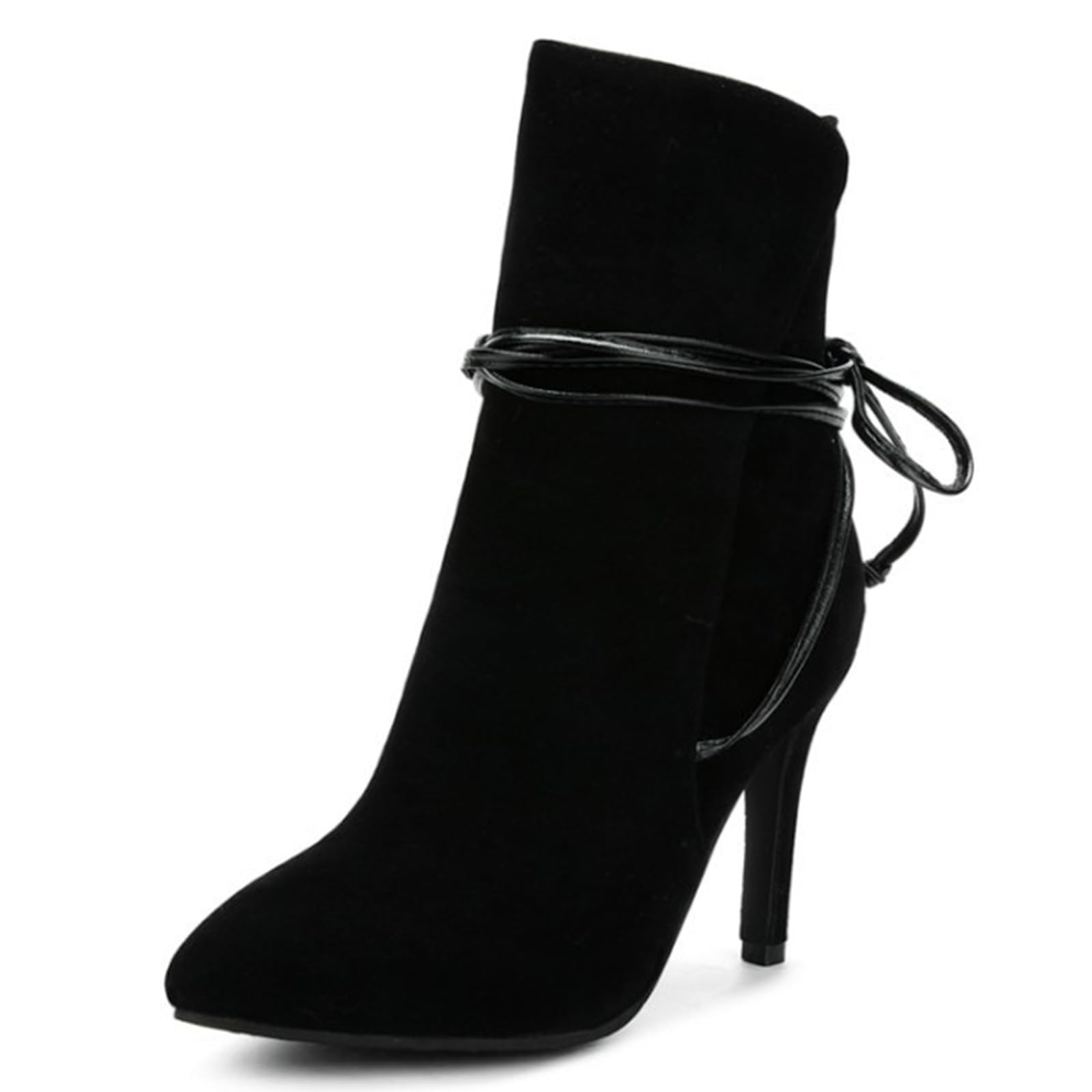 Fashion Stiletto Heel Boots for Womens Suede Cross Strap Ankle Boots Sexy Pointed Toe Anti-Slip High Heel Mid