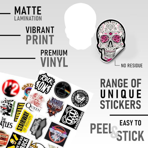 Image of Pack of 52 Classic Rock Band Vinyl Self Adhesive Stickers for Laptop,Journal,Guitar,Mobile Phone - Waterproof Free Multicolor Stickers - 3 Inches for Metal,Glass,Wooden,Plastic Surface