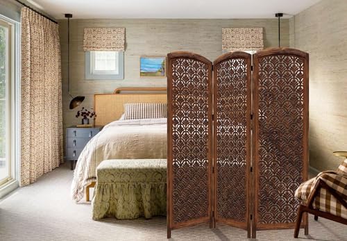 Image of Classic Wood and Craft Wooden Room Divider Partition for Living Room, Privacy Partition, Partition Wall, Divider for Makeup Studio /Office (3 Panels - Taj Design)