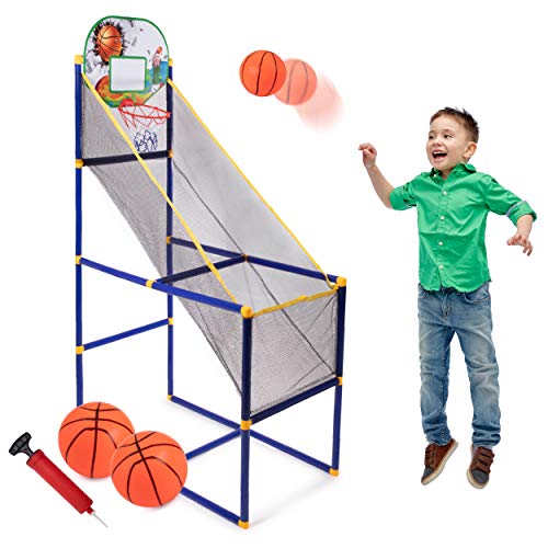 Basketball Arcade Game for Kids - Single Shot Indoor Shooting System with Mini Hoop, Ball and Pump for Kids - Great Gift for Boys (Basketball Arcade)