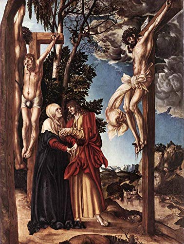Peinture célèbre de la Crucifixion par Cranach, huile faite main