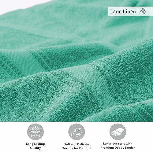 Image of LANE LINEN 100% Cotton Bath Towels 4 Pack (30 inchx60 inch) - Zero Twist, Mercerized Cotton Large Towel Set for Bathroom - Quick Dry, Soft & Absorbent Bath Towel Sets - Oeko Tex Certified, Pre Shrunk- Teal