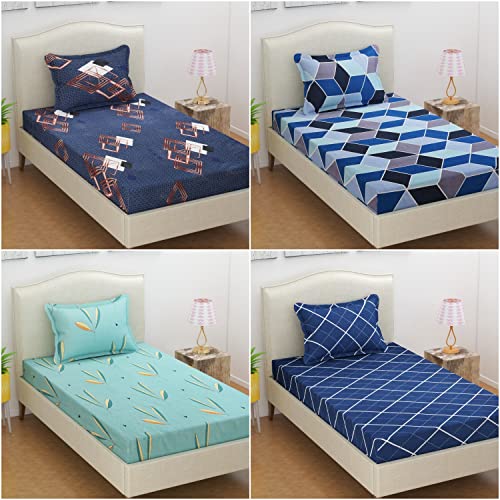 Image of BSB HOME Prime Collection Combo Pack of 4 Single Bedsheets with 4 Pillow Covers | 180 TC Soft Brushed Glace Cotton -Breathable & Wrinkle Free (60 x 90 inches, Coat Bed)- Multicolor Light Blue