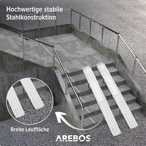 Arebos 2X Faltbare Auffahrrampen | Stahl Rampe bis 400 kg belastbar,rutschfest,perforiert | Laderampe für Auto oder Anhänger Auffahrrampe für Motorrad, Rasentraktor, Rollstuhl, Fahrrad | 180 cm