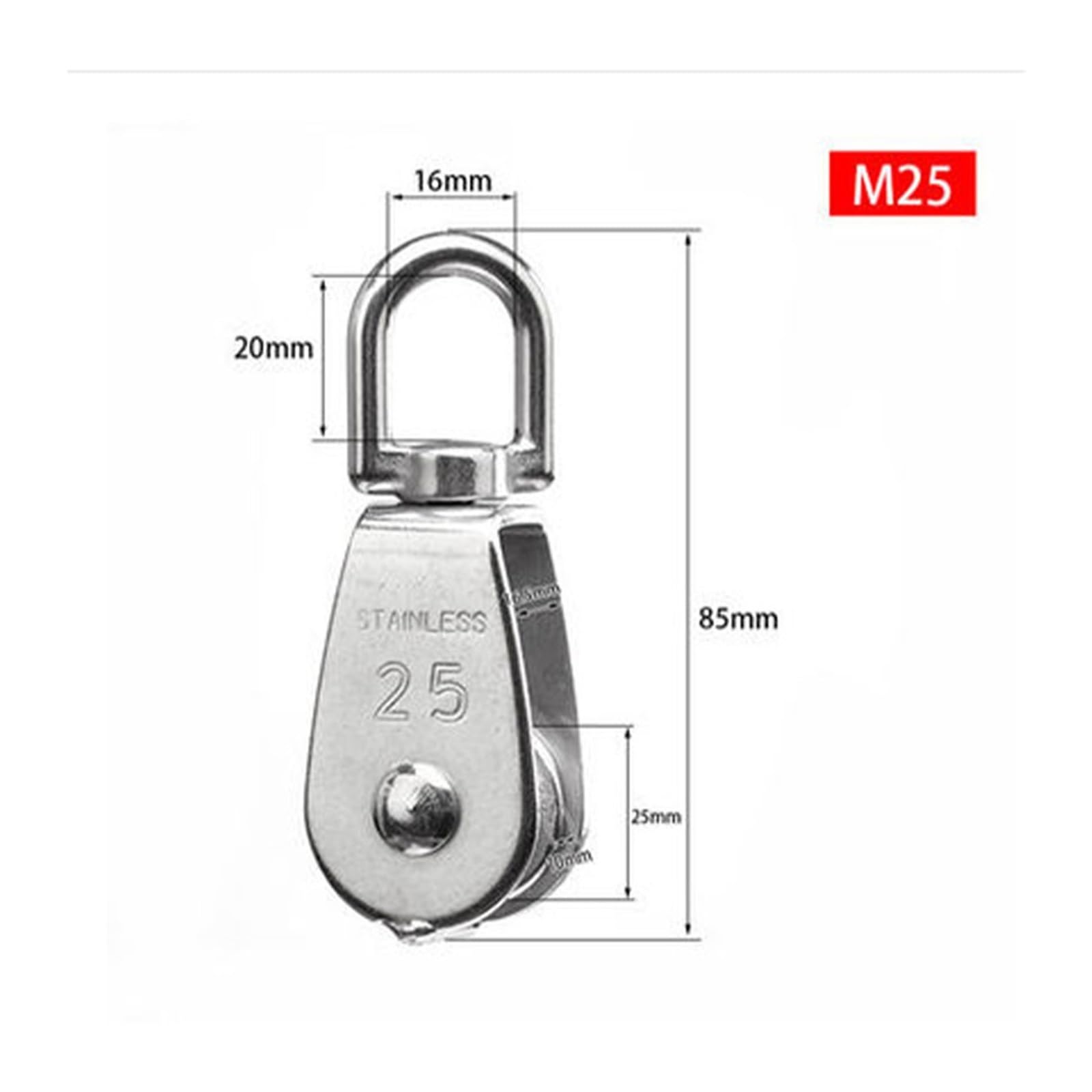 1 PCS Stainless Steel Pulley M15/M20/M25/M32/M50 Single Wheel Rotary Lifting Rope Pulley Fishing Net Block Lifting Wheel Lifting Tool(M25)
