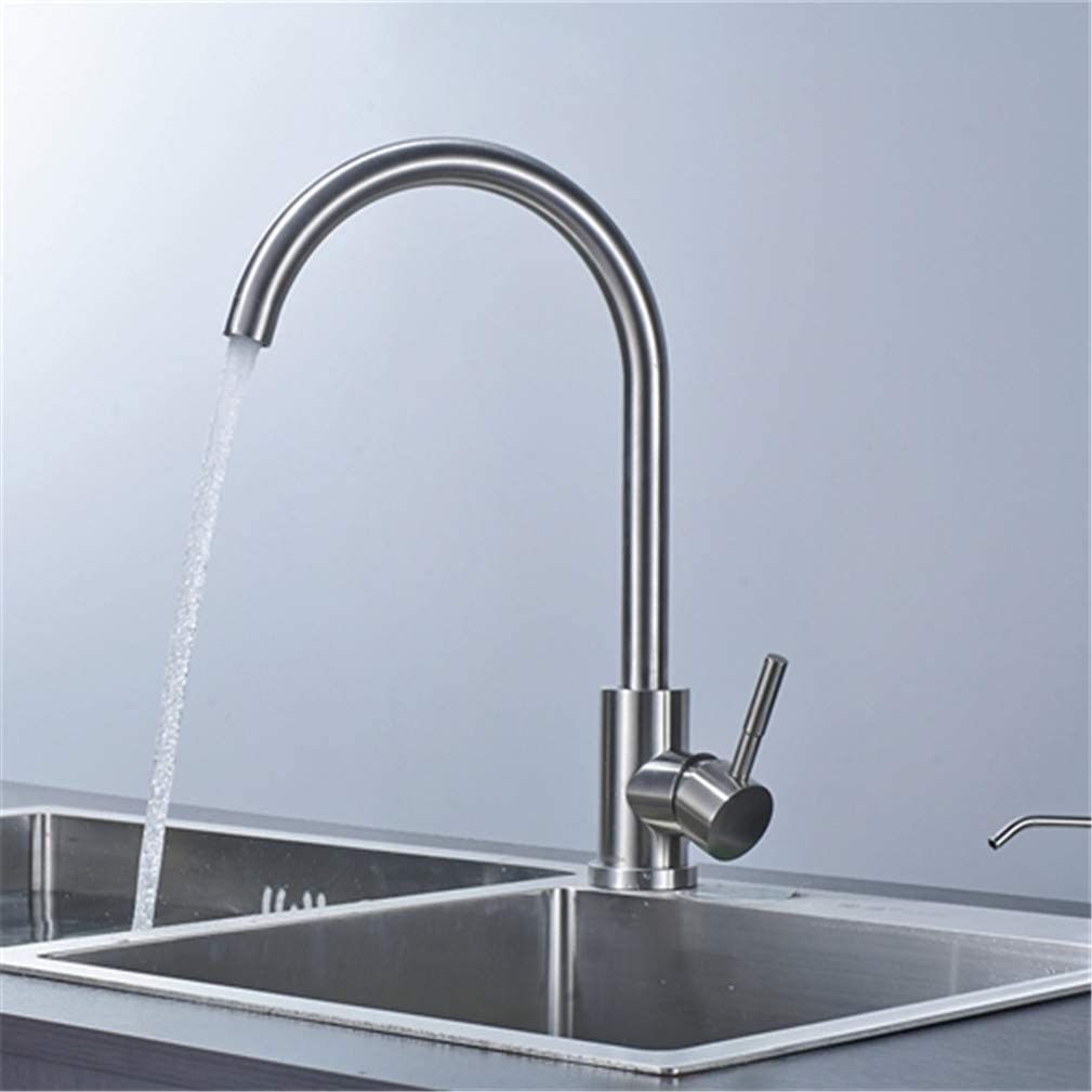 MXXQRHF Brushed Nickel Kitchen Faucet Modern Kitchen Mixer Tap 304 Stainless Steel 360 Swivel Cold and Hot Tap Deck Mounted Single Handle with Aerator,Brushed Nickel B (Color : Brushed Nickel B)
