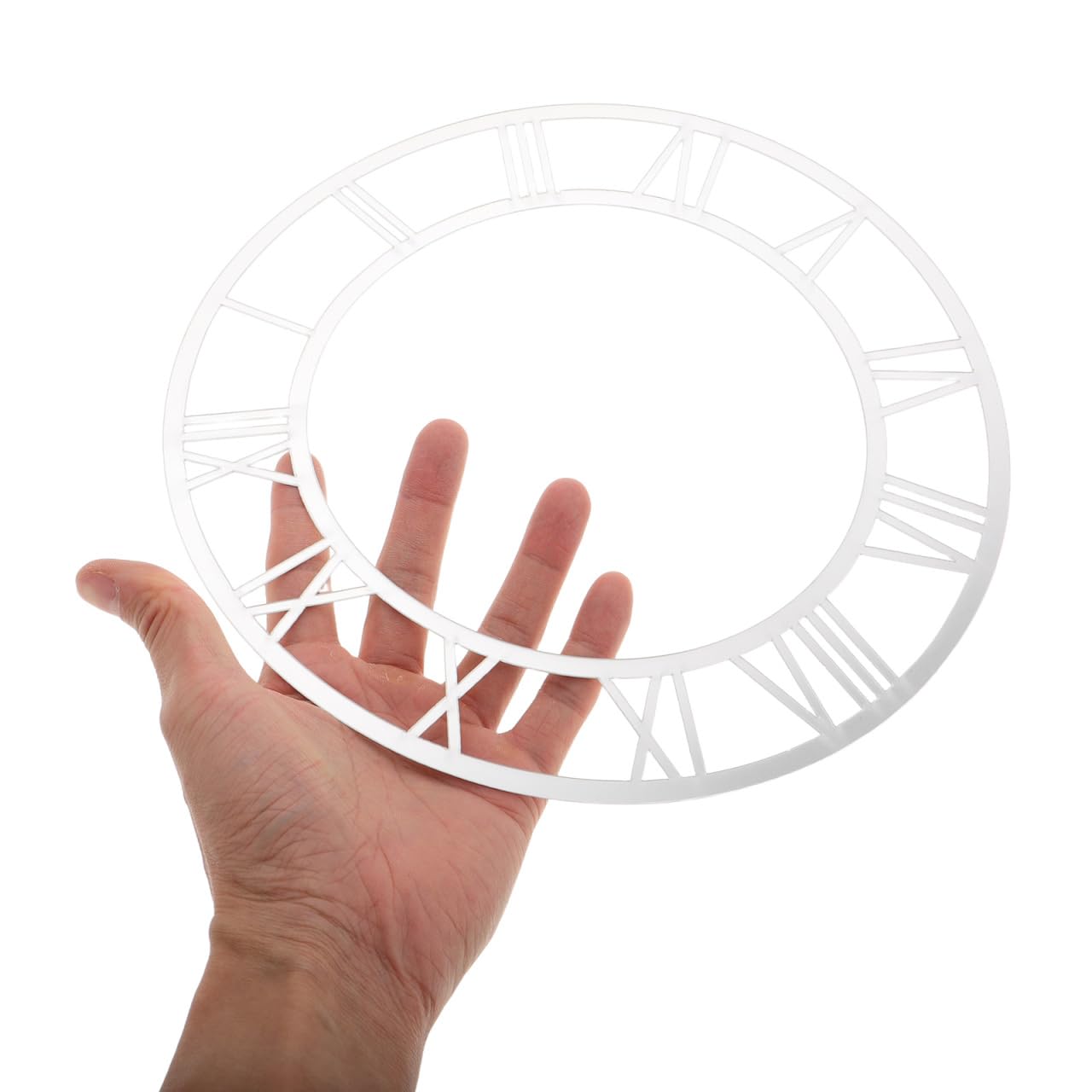 VALICLUD Horloge murale acrylique cadran rond 25,4 cm argent chiffres romains bricolage horloge murale autocollant pour salon hôtel entrée décoration