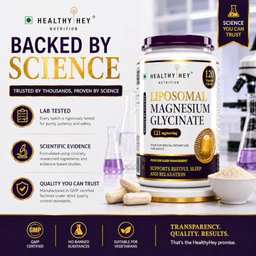 Image of HealthyHey Nutrition Magnesium Glycinate 14% Fully Chelated Supplement High Absorption for Sleep, Cramps, & Nerves Health - 60 Vegetable Capsules