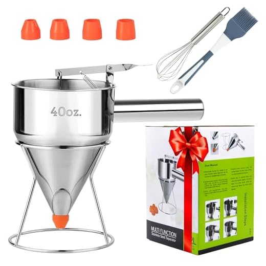 FEXUL Stainless Steel Pancake Batter Dispenser with Squeeze Handle - Versatile Funnel Cake, Cupcake, and Sel Roti Maker - Candle Wax Pourer - Durable, Leak-Free and Easy to Clean - 1200ML