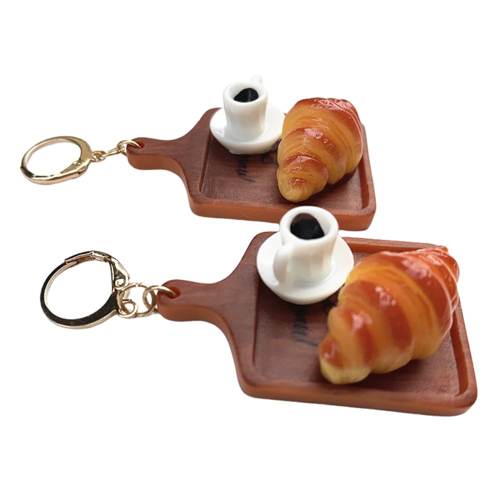 Fun Simulated Coffee Bread Dangle Earrings Cute Cartoon Croissant Tray Drop Earrings Vivid Food Breakfast Earrings Jewelry Gifts for Women