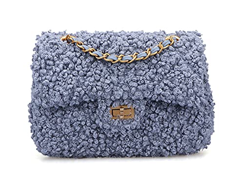 Women Plush Shoulder Bag Fashion Fluffy Crossbody Purse Soft Warm Shopping Dating Bag With Adjustable Chain Strap Indie Cute Tote Bags(Blue) #TOP7