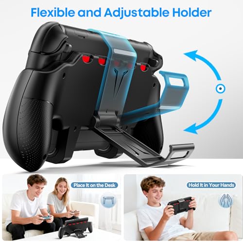 Image of Grip Compatible with Nintendo Switch 2, Switch 2 Ergonomic Grip Case with Adjustable Stand, Comfort Game Accessories with 5 Game Card Slots and 4 Thumb Caps