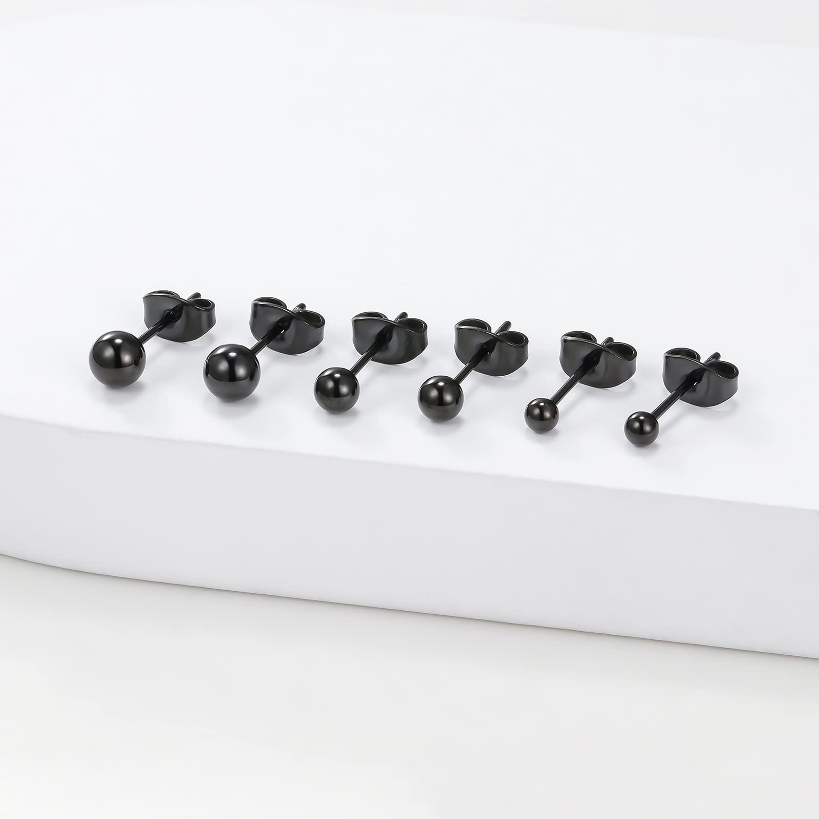 Aretes de bola de titanio, hipoalergénicos, para mujeres y hombres, orejas sensibles, color negro, 0.118 in, 0.157 in, 0.197 in, parte trasera de titanio, Titanio, No es una piedra preciosa 3