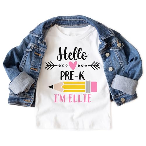 Hello Pre-K Personalized Shirts For Girls - Custom Name Back To School Pencil Pre Kindergarten Outfit - Cute Gift For First Day Of School Announcement - Natural Toddler & Youth T-Shirt3