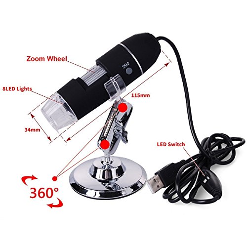 Image of Tobo Digital Microscope 50X-1000X Magnification Endoscope with 2.0MP CMOS, 8 Adjustable LEDs and Stand Holder for Android Smartphone, Tablet, Windows & MacBook OS Computer (Metal Stand) - TD-585IM-13