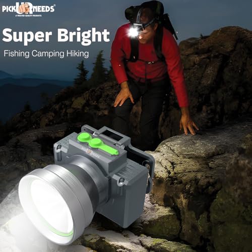 Image of Pick Ur Needs Chargeable Head Lamp with 3 Type LED Metal Body 200W Laser 3600 mAh Long Battery 5 hrs Torch Emergency Light (Silver)