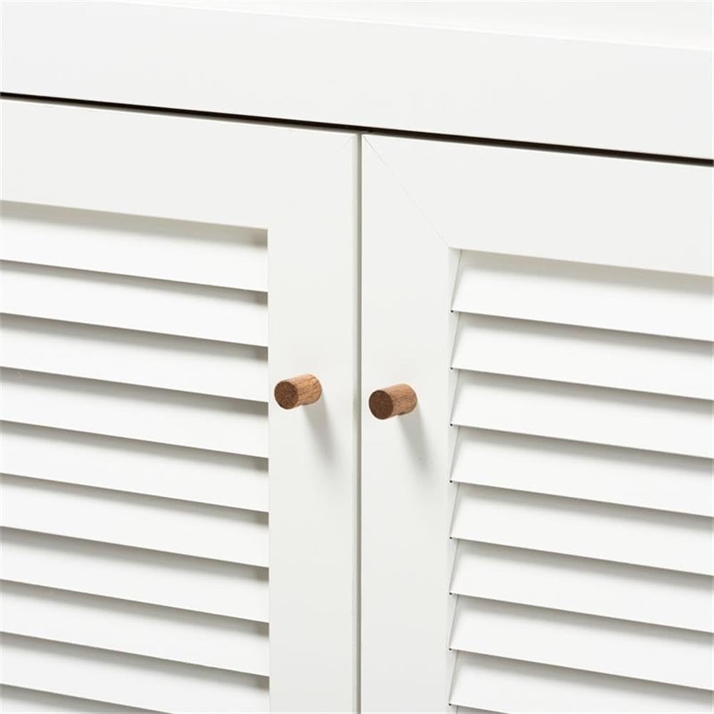 Bowery Hill 11-Shelf Wood Shoe Cabinet with Drawer, Walnut Finish, Two-Tone White and Walnut Brown, 45.12" H x 45.2" W x 14.49" D, Storage for 21 Pairs, Tapered Legs, Home Entryway or Closet Organizer