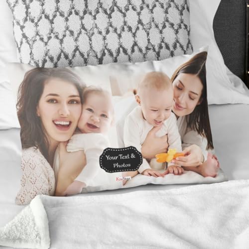 Image of KivStar Personalized Photo Pillow 16x24 Inch - Custom Name Printed Cushion, White Pillow for Valentine's Day, Couple, Customized Photo Cushion