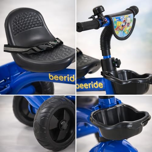 Image of Smart & Safe Kids Tricycle with EVA Wheels, Storage Basket & Seat Belt | Kiddo 3-Wheel Tricycle Cycle for Toddlers Age 3-5 Years | Red Baby Tricycle for Boys & Girls (Blue)