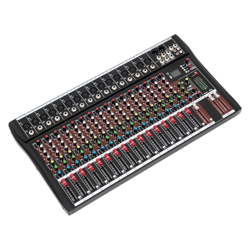 Professional Audio Mixer, Audio Interface Sound Board Mixing Console with 48v Phantom Power, 16 Channel Mixer Audio Reverb Effect for Live Show, Streaming Recording, USB Slot & Led Screen, Heat Sink