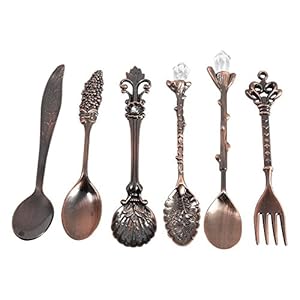 6-delige koffielepels set, vintage gesneden dessertlepels theelepels fruitlepels ijslepel mini-opscheplepels(Rood…