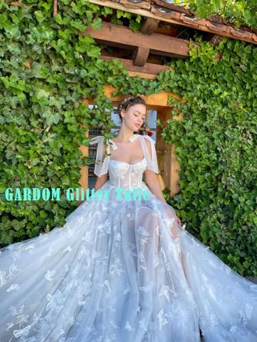 GARDOM 3D Butterfly Tulle Corset Prom Dresses for Teens Formal Fairy Ball Gowns Spaghetti Straps Evening Gown with Slit2