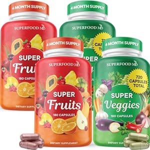 Superfood Fruit and Veggie Supplement – Fruit and Veggie Capsules 100% Whole Super Fruit and Super Vegetable Supplements & Vitamins, with Olive Leaf (720 Count (Pack of 4))