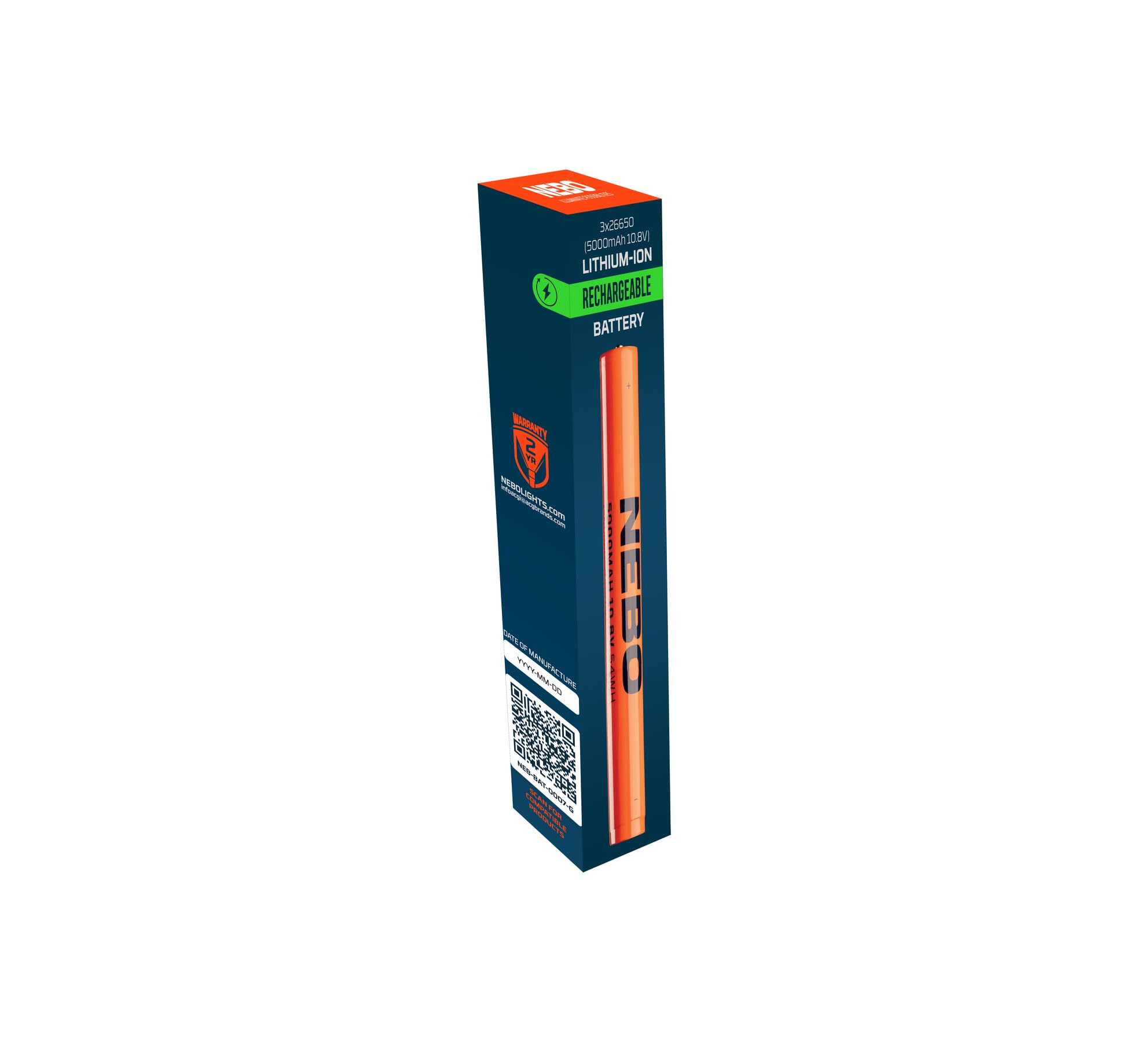 NEBO 3X26650 Batteria ricaricabile agli ioni di litio, 5000mAh, 10,8V, protezione da sovraccarico, compatibile con torcia Davinci 18000