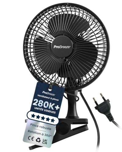 Pro Breeze Mini Ventilateur à Pince - 2 Vitesses, 15 cm - Ventilateur de Table avec Clip, Petit, Portable, Silencieux, Rotation 360° - Pour Maison, Table,...