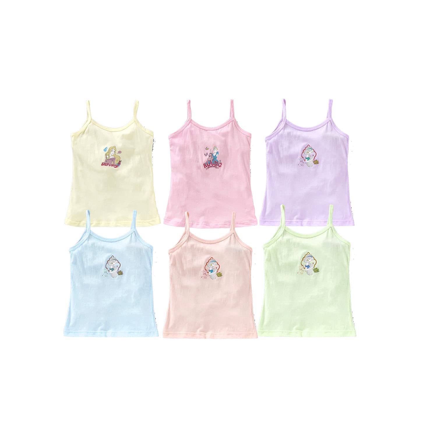 KIKE Baby Girls Sleevless Printed Cotton Regular Fit Camisole Slips/Vests/Baniyan/Inner Wear, Pack of 6