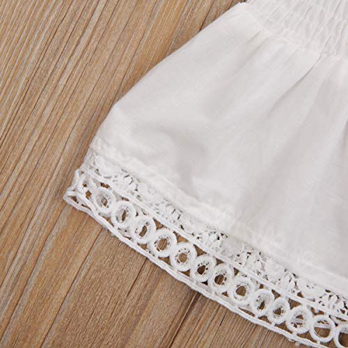 LXXIASHI 3PCS Toddler Baby Girl Skirt Set Flared Sleeve Off Shoulder Tube Top + Floral Pleated Skirt+ Belt (Lace Straps - White, 6-7 Years)