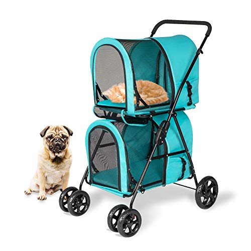 Kinsuite Pet Stroller with Detachable Carrier Folding Travel Carriage for Pets & Cats Easy to Walk Blue - Image 6