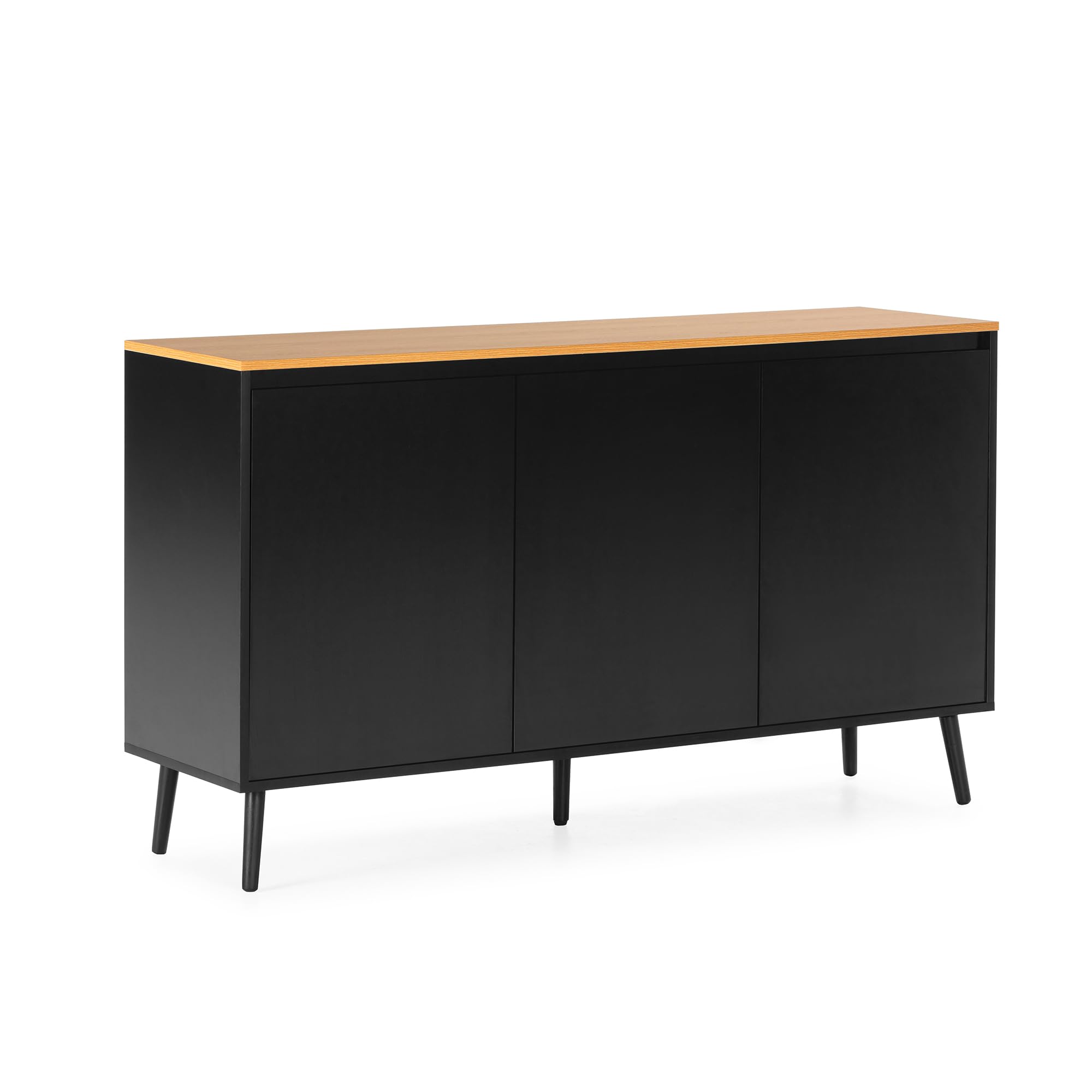 HOMN LIVING Aparador Desi 3 Puertas Color Negro, 140 cm (Ancho) 40 cm (Profundo) 80 cm (Altura)