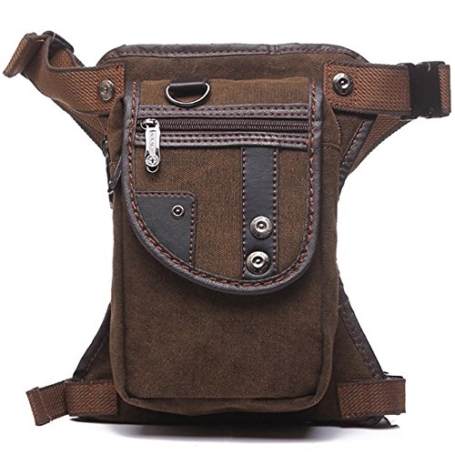 Rullar Canvas Multi-Purpose Waist Fanny Pack Tactical Military Drop Leg Bag Small Running Camping Hiking Motorcycle Bike Cycling Pouch Shoulder Bag Dark Brown