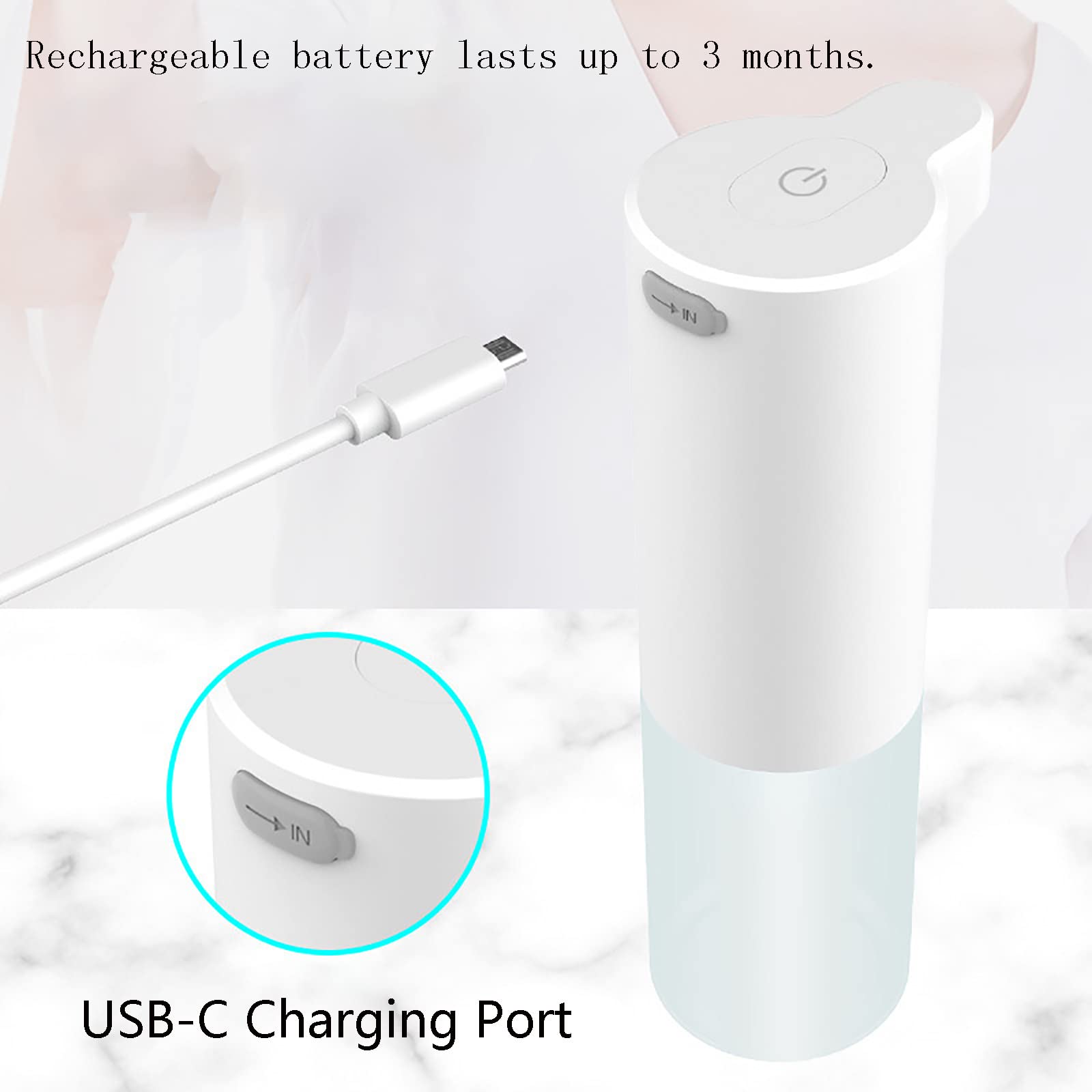 Dispenser Sapone Automatico, Dispenser Sapone Bagno 150ml Ricaricabile, Dispenser Sapone Cucina non Touch, Dispenser Detersivo Lavatrice con Sensore IPX5 Impermeabile USB Ricaricabile