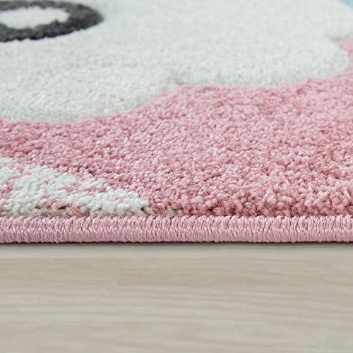 Vloerkleed Kinderkamer Roze Kinderkamer 3D-Design Alpaka-Motief Pastelkleuren Robuust, Maat:80x150 cm - Afbeelding 3