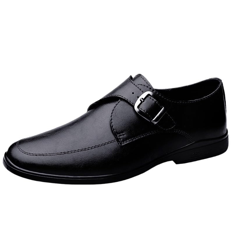 Mens Dress Monk Monk Shoes Non Slip Rubber Sole Low Top Shoe for Business Office Party Wedding Casual Round Toe Slip On Waterproof Leather