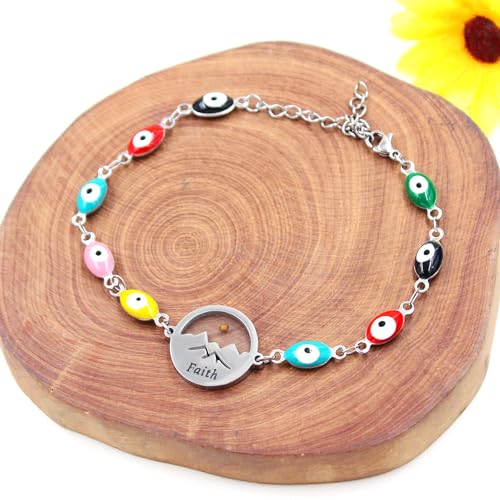Image of Multi-color Evil Eye Bracelet, Round Star /Triangle /Heart /Round Mountain Faith Seed Charm Adjustable Jewelry for ladies Religious Gifts