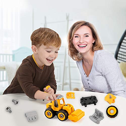 JoyGrow Take Apart Toys,4 pcs DIY Truck Car Toys Set for 3 4 5 6 7 Year Old Boys Girls, Construction Engineering STEM Learning Toys Building Play Set for Kids Children with Carry Case (Yellow) - Image 8