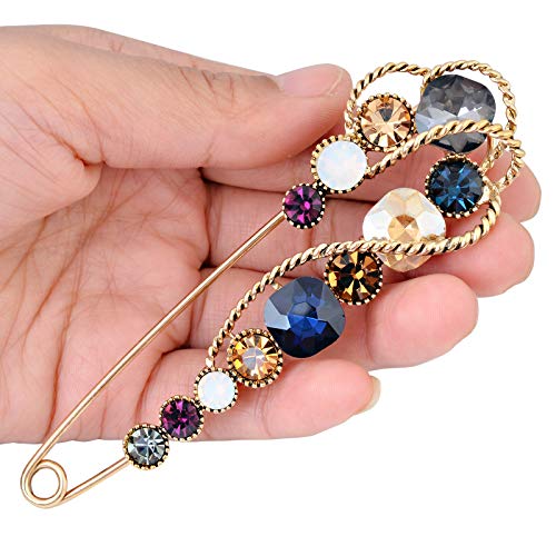 Image of 4.1 inch Vintage Rhinestone Crystal Flower Large Safety Pins Brooch Cardigan Scarf Sweater