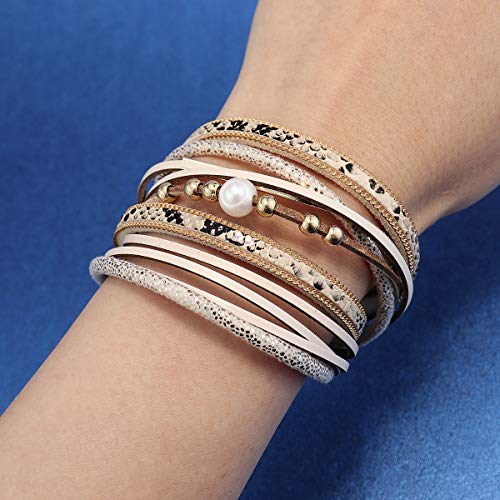 Suyi Leather Bracelet for Women Leopard Multilayer Wrap Bracelet Boho Birthday Gift3