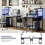 Gaming Desk 47 Inch with Power Outlet and LED Light, Computer Desk with Reversible Shelves and Storage Drawer, Pc Small Desk for Home Office Table with Bag, Carbon Fiber Black - Image 5