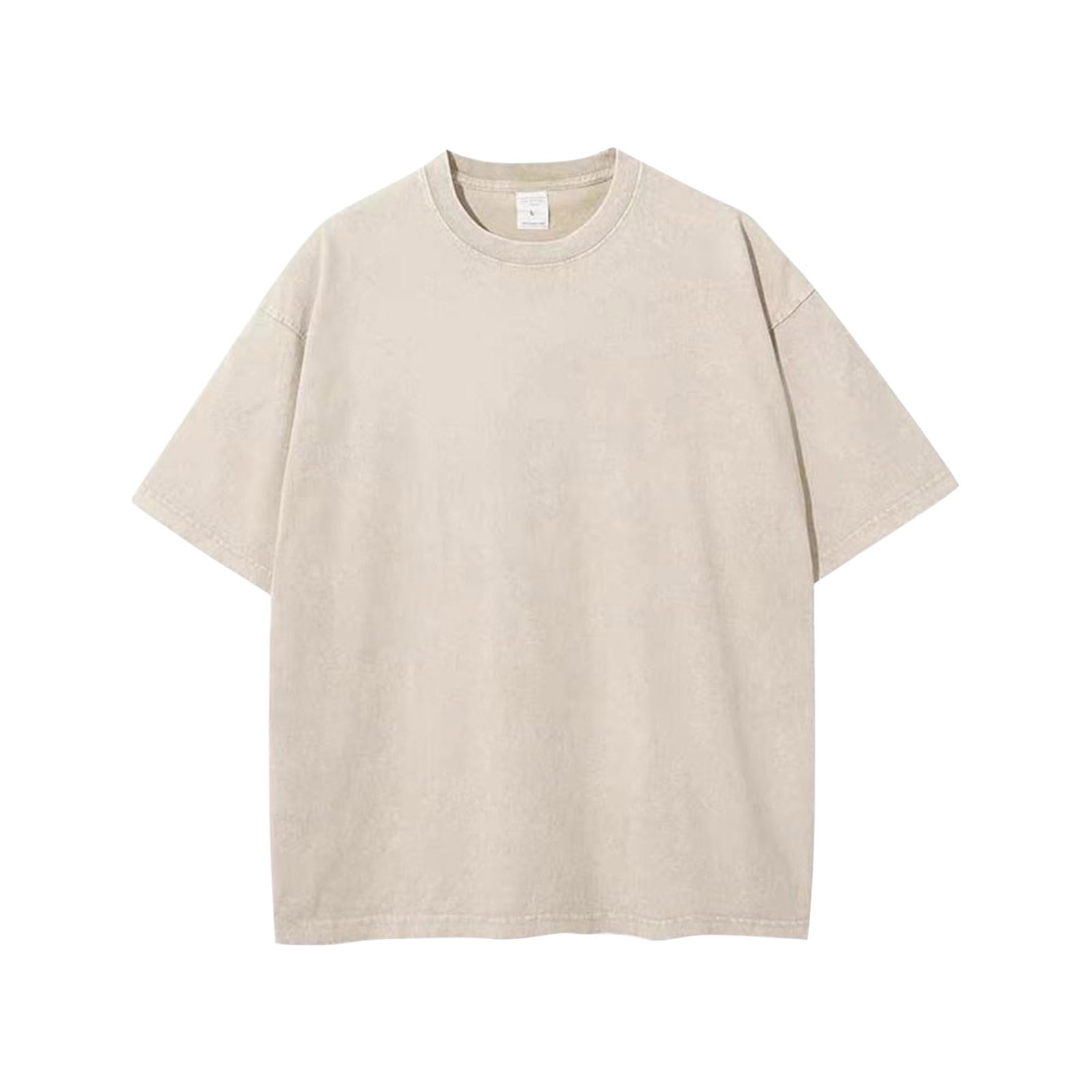 Mens Oversized Acid Wash T-Shirt Vintage Washed Cotton Drop Shoulder Loose Fit Streetwear Tee Purple Soft